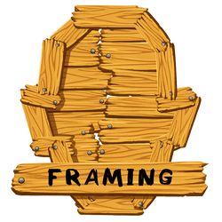 Wooden frame with 'Framing' text on a white background